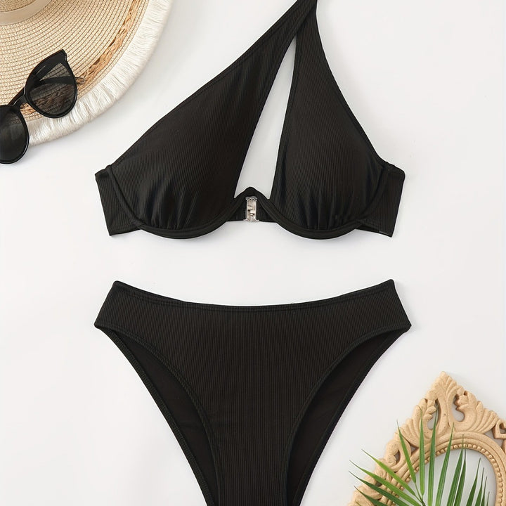 Damen Bikini-Set mit asymmetrischem Trägerdesign und unterstützendem Push-Up-Oberteil Echo Archiv
