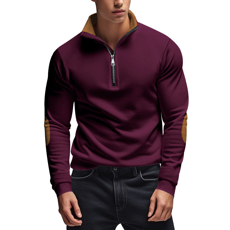 Herren Sweatshirt mit hochwertigem Stehkragen und eleganten Lederakzenten Echoarchiv