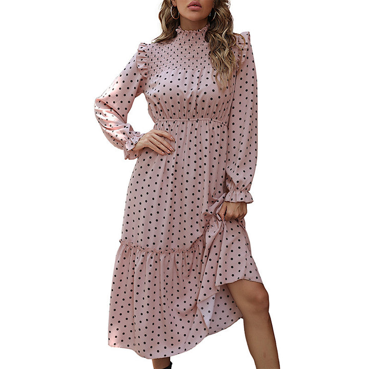 Damen Midikleid mit Smokkragen, Rüschen‑Details, Taillen‑Gummizug und Stufenrock Echoarchiv