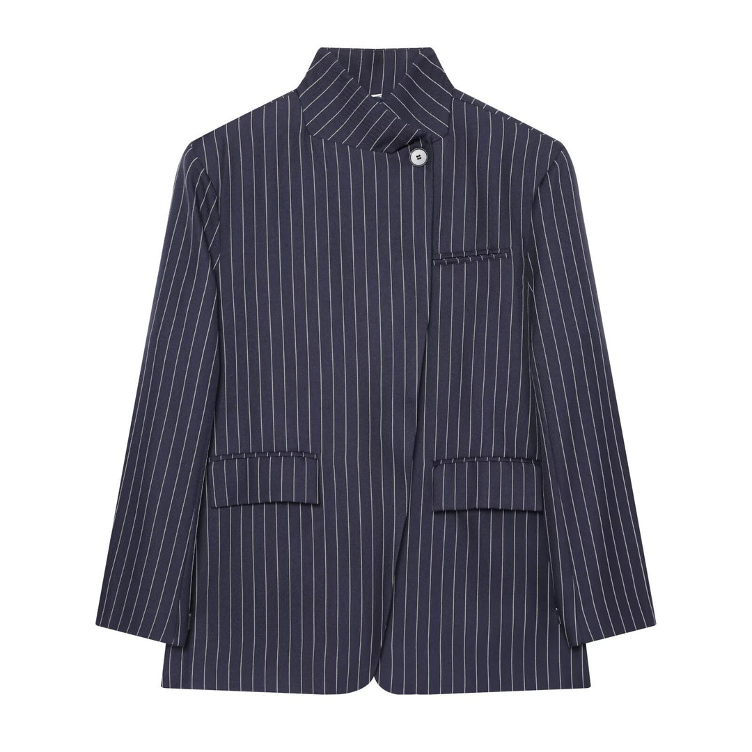 Damen Karierter Longblazer mit Stehkragen, verdeckter Knopfleiste und Pattentaschen Echoarchiv