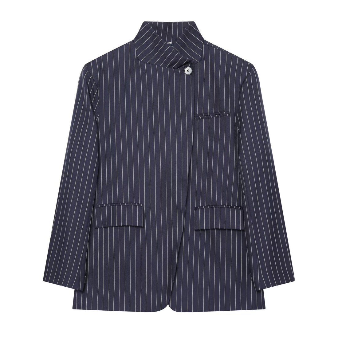 Damen Karierter Longblazer mit Stehkragen, verdeckter Knopfleiste und Pattentaschen Echoarchiv