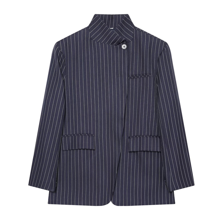 Damen Karierter Longblazer mit Stehkragen, verdeckter Knopfleiste und Pattentaschen Echoarchiv