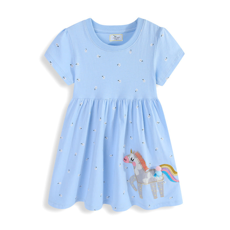 Mädchen Baumwollkleid mit süßer Einhorn-Stickerei Echo Archiv