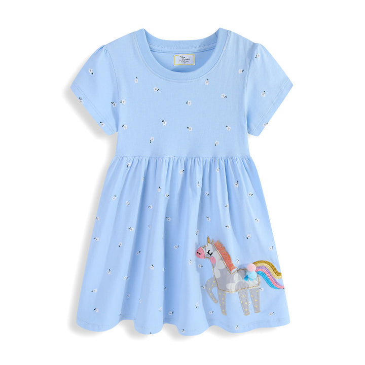 Mädchen Baumwollkleid mit süßer Einhorn-Stickerei Echo Archiv