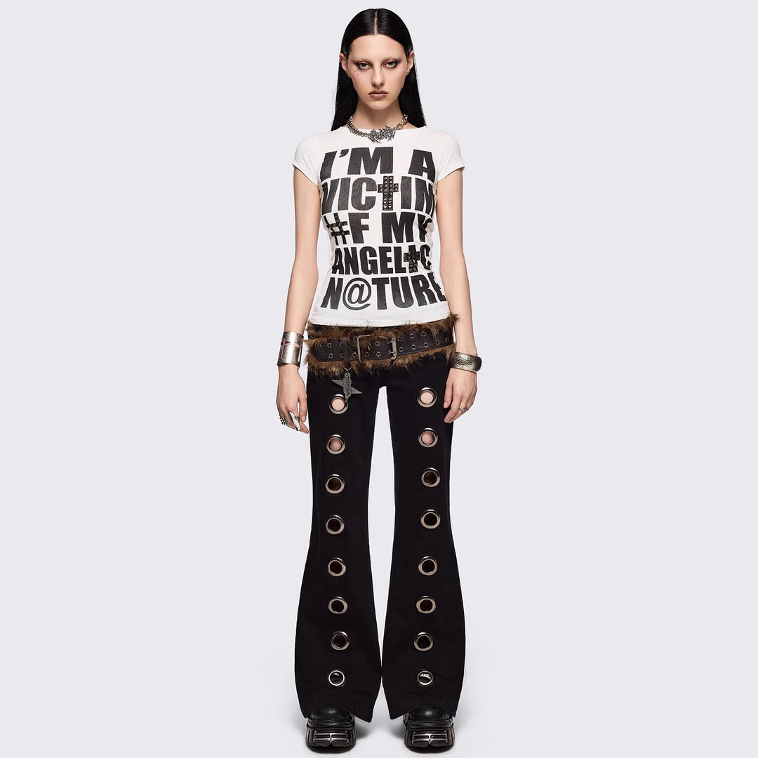 Damen Flared Jeans mit dekorativen Ösen Echo Archiv