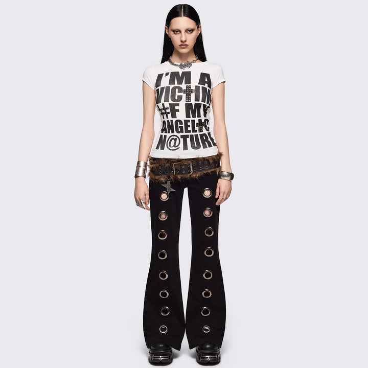 Damen Flared Jeans mit dekorativen Ösen Echo Archiv