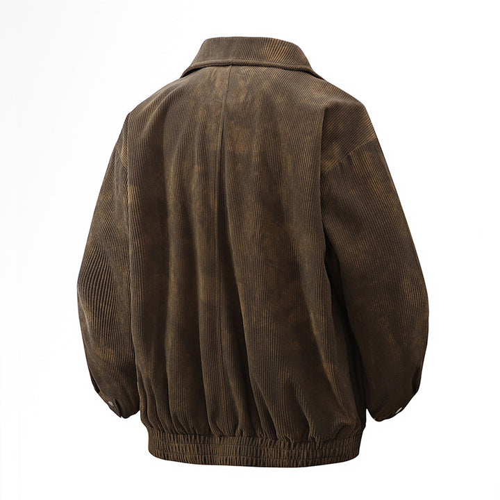 Herren Nano Oversized Cordjacke mit breitem Revers, Reißverschlusstaschen und elastischem Saum – Taviero