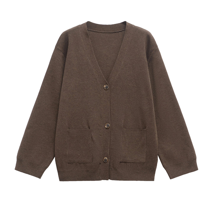 Damen Oversize Strickcardigan mit V‑Ausschnitt und aufgesetzten Taschen Echoarchiv