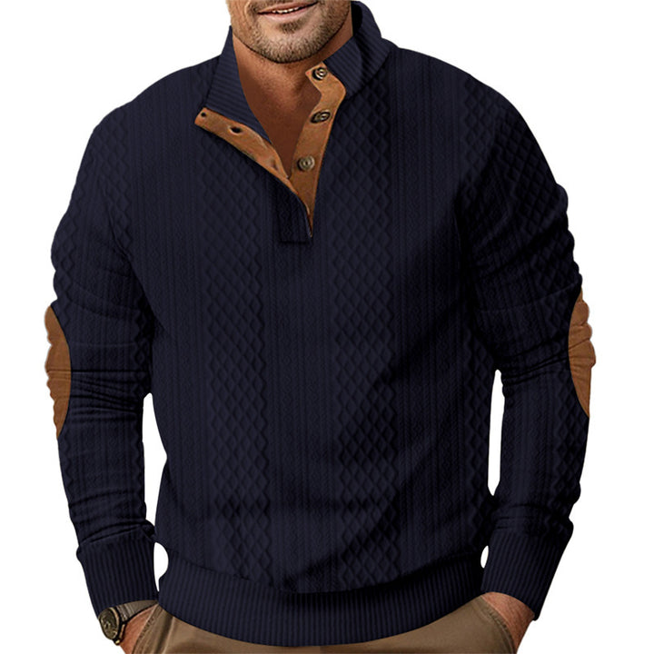 Herren modischer Strickpullover mit innovativem Kragen und eleganten Kontrastdetails Echoarchiv