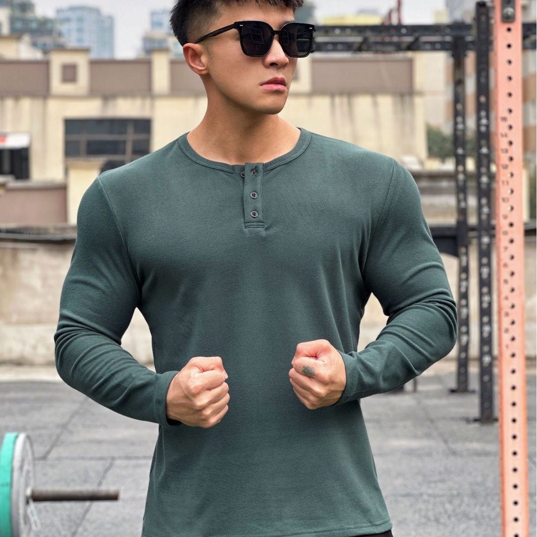 Herren stylisches Langarmshirt mit modernem Knopfverschluss Echoarchiv