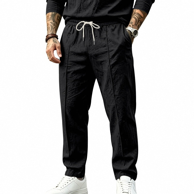 Herren Tapered-Freizeithose mit Tunnelzug, Bügelfalte und elastischem Saum Echoarchiv
