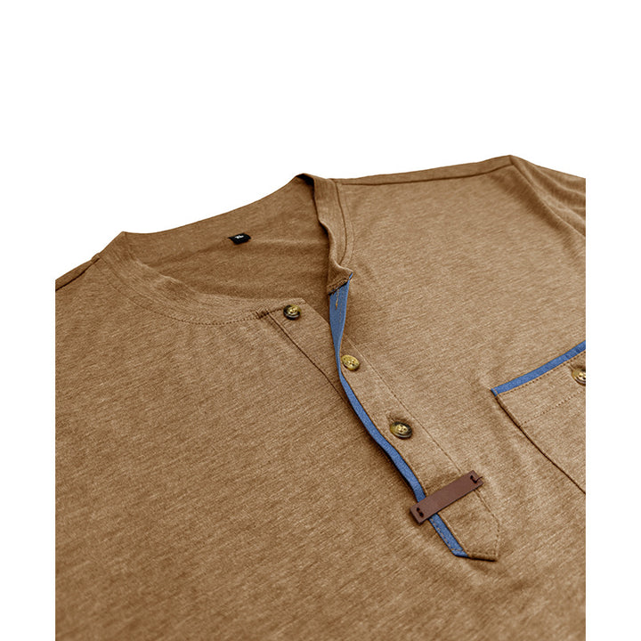 Herren Langarm-Hemd mit Henley-Ausschnitt und Brusttasche Echoarchiv