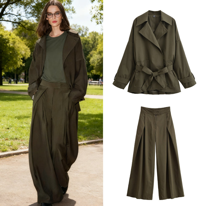 Damen Taillierter Kurztrench mit Bindegürtel und Oversize-Ärmeln Echo Archiv