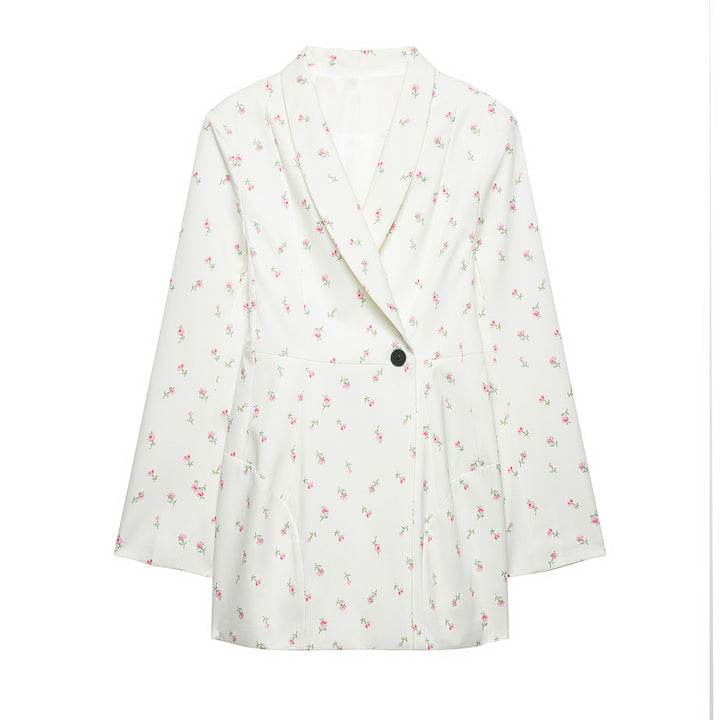 Damen Floraler Schalkragen-Blazer mit lockerem Schnitt und aufgesetzten Taschen Echo Archiv