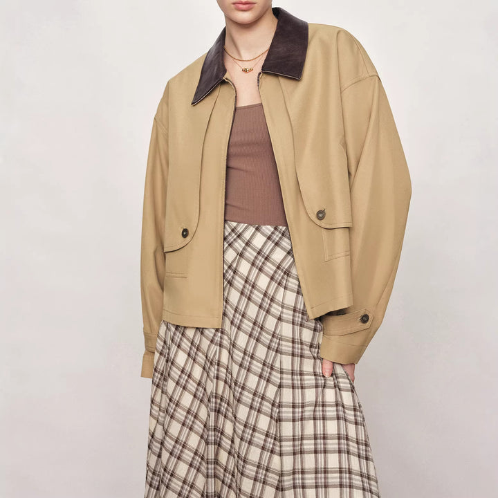 Damen Lässige und modische Übergangsjacke mit kontrastiertem Kragen Echoarchiv