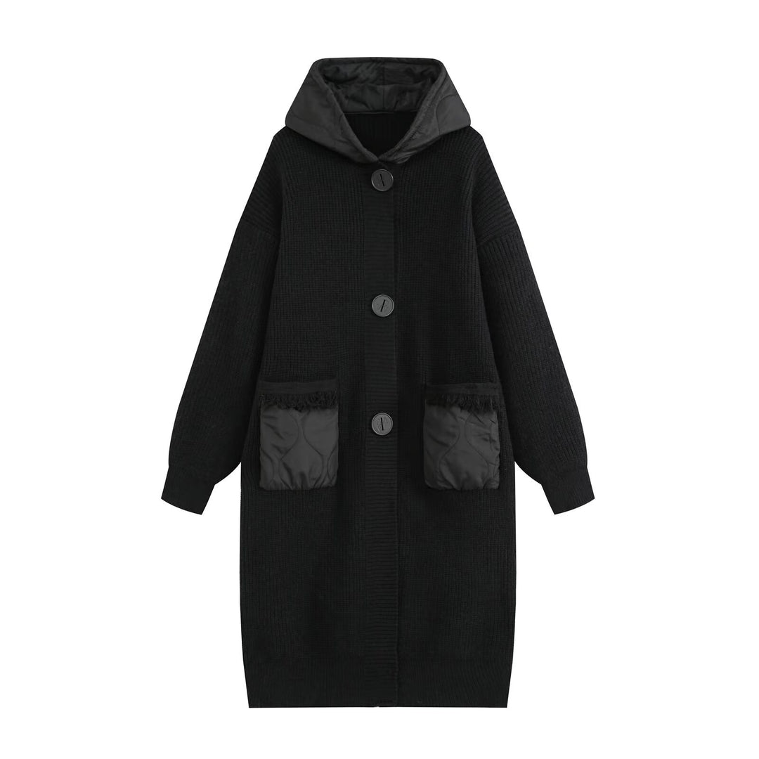 Damen Longline Grobstrickmantel mit gesteppter Kapuze und übergroßen Fronttaschen Echo Archiv