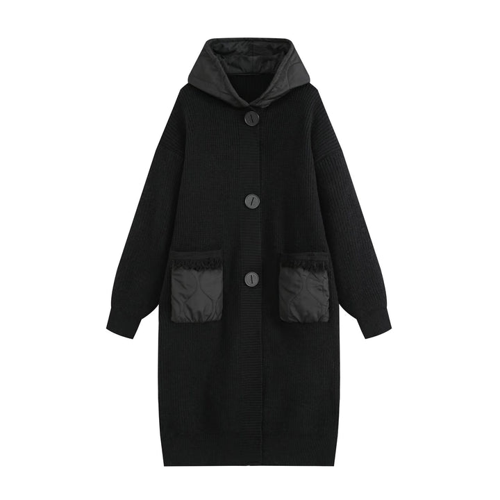 Damen Longline Grobstrickmantel mit gesteppter Kapuze und übergroßen Fronttaschen Echo Archiv