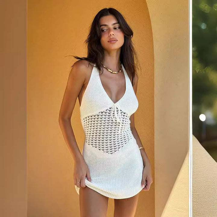 Damen lässiges Häkelkleid mit tiefem V-Ausschnitt Echo Archiv
