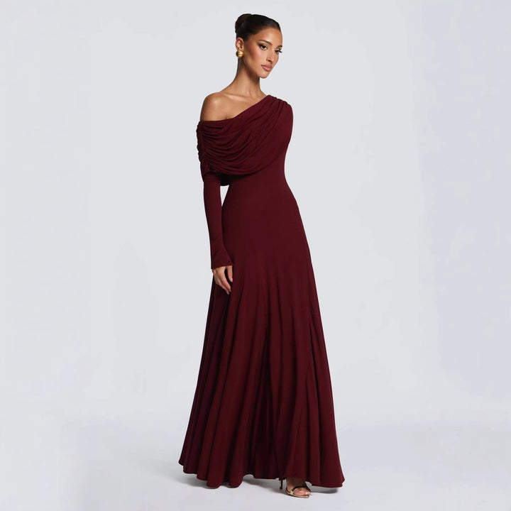 Damen Elegantes Langarm-Maxikleid mit asymmetrischem Drapierungsdetail Echoarchiv