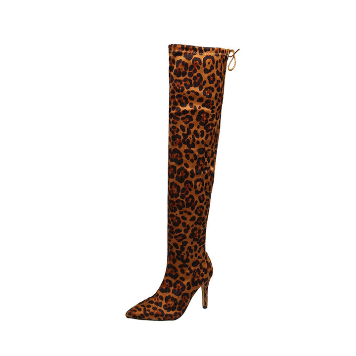 Damen Overknee-Stiefel mit Leopardenprint, schlanker Stiletto‑Form Echo Archiv