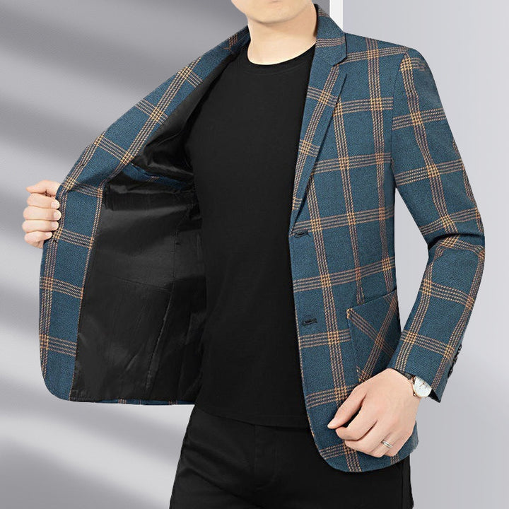 Herren Modernes kariertes Tailored-Sakko aus Wollmix mit kontrastierenden Nahtdetails und aufgesetzten Fronttaschen Echoarchiv
