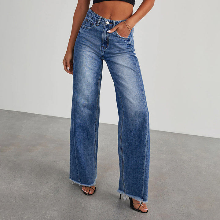Damen High-Waist Schlagjeans mit weitem Bein und ausgefranstem Saum Echo Archiv