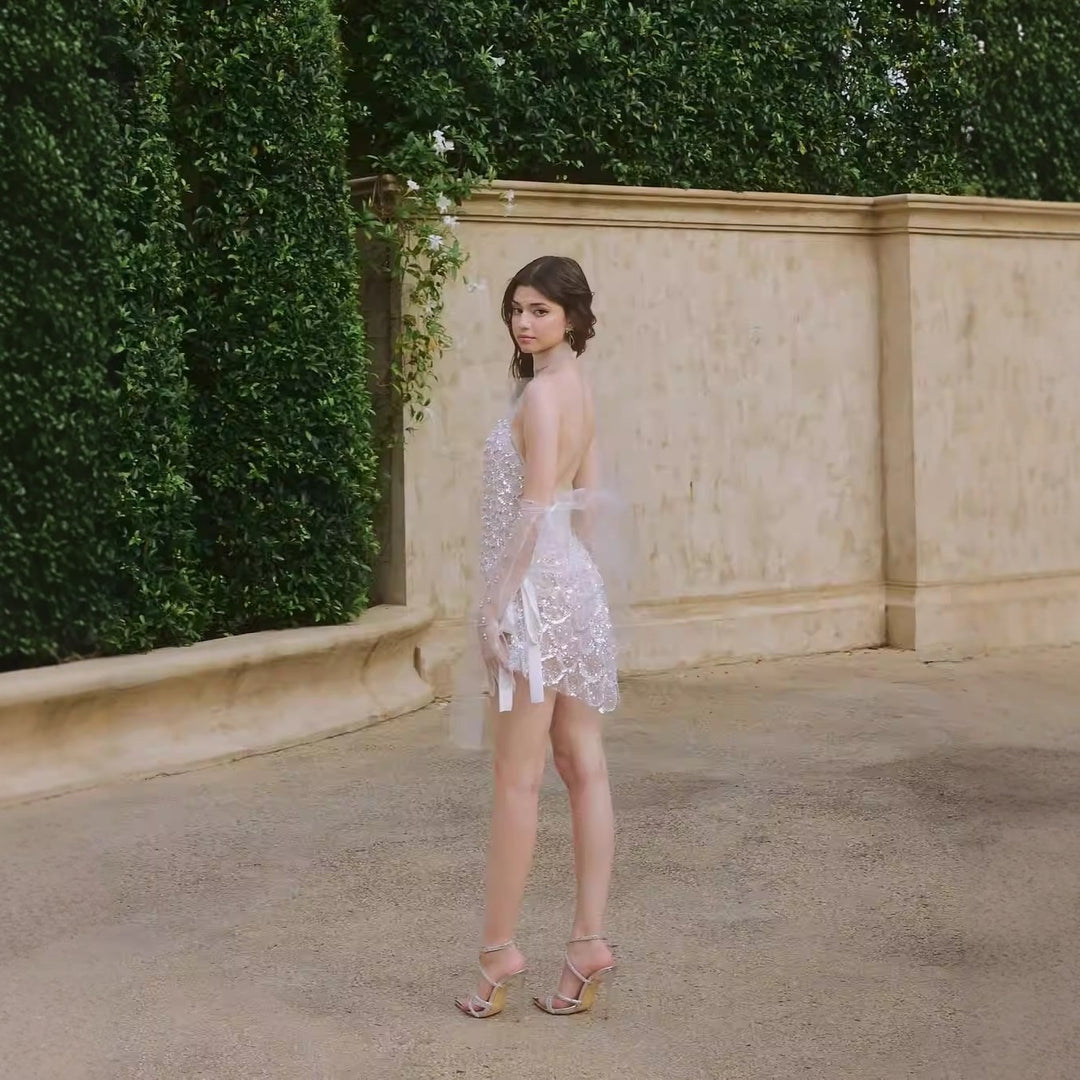 Damen Transparentes Abendkleid mit eleganten Pailletten und Rüschendetails Echo Archiv