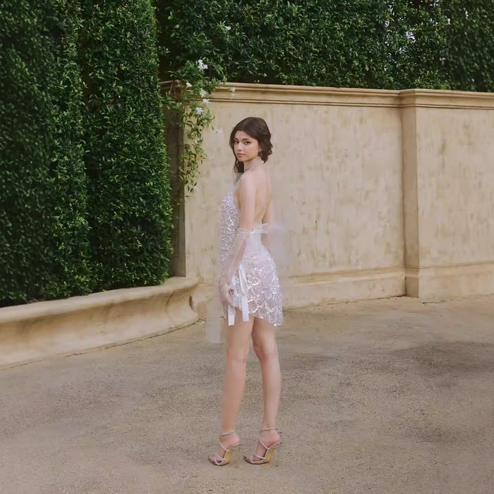 Damen Transparentes Abendkleid mit eleganten Pailletten und Rüschendetails Echo Archiv