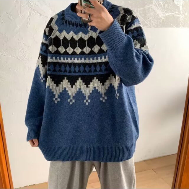 Herren Grobstrickpullover mit geometrischem Muster Echoarchiv