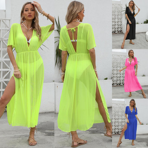Damen elegantes Maxi-Kleid mit tiefem V-Ausschnitt und fließendem Rock Echo Archiv