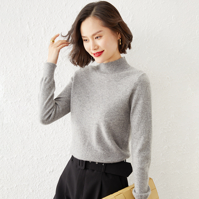 Damen Luxuriöser Kaschmir-Feinstrickpullover mit Stehkragen Echoarchiv