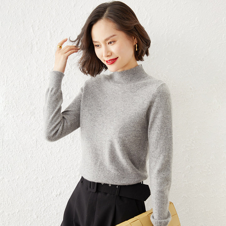 Damen Luxuriöser Kaschmir-Feinstrickpullover mit Stehkragen Echoarchiv