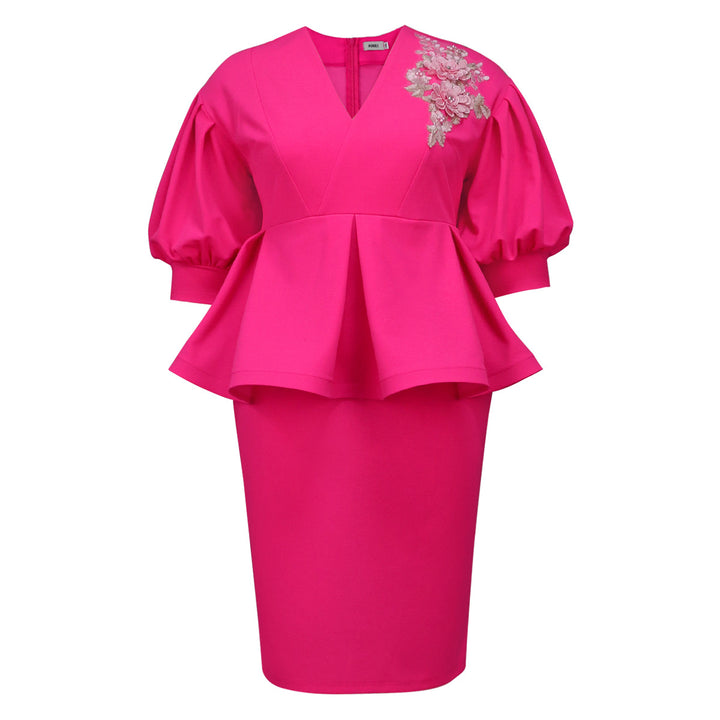 Damen elegantes A-Linien Kleid mit modischen Puffärmeln und floralem Akzent Echo Archiv