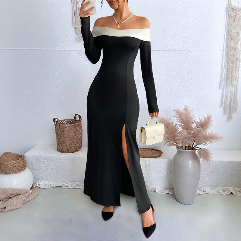 Damen Elegantes Off-Shoulder Maxikleid mit Rüschen und Hohem Schlitz Echo Archiv
