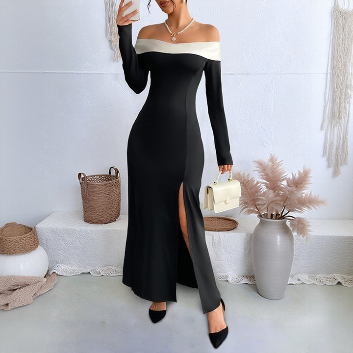 Damen Elegantes Off-Shoulder Maxikleid mit Rüschen und Hohem Schlitz Echo Archiv