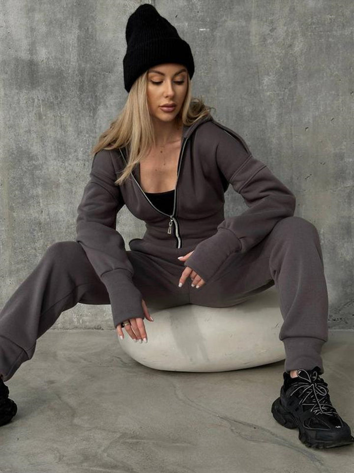 Damen Figurbetontes Kapuzen-Loungewear-Set mit tailliertem Zip-Hoodie und High-Waist Jogginghose – Avérine