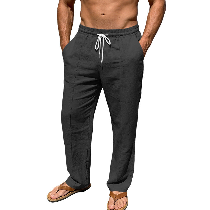 Herren nan atmungsaktive Leinenmisch-Hose mit Tunnelzug Bügelfalte und geradem Bein Echo Archiv