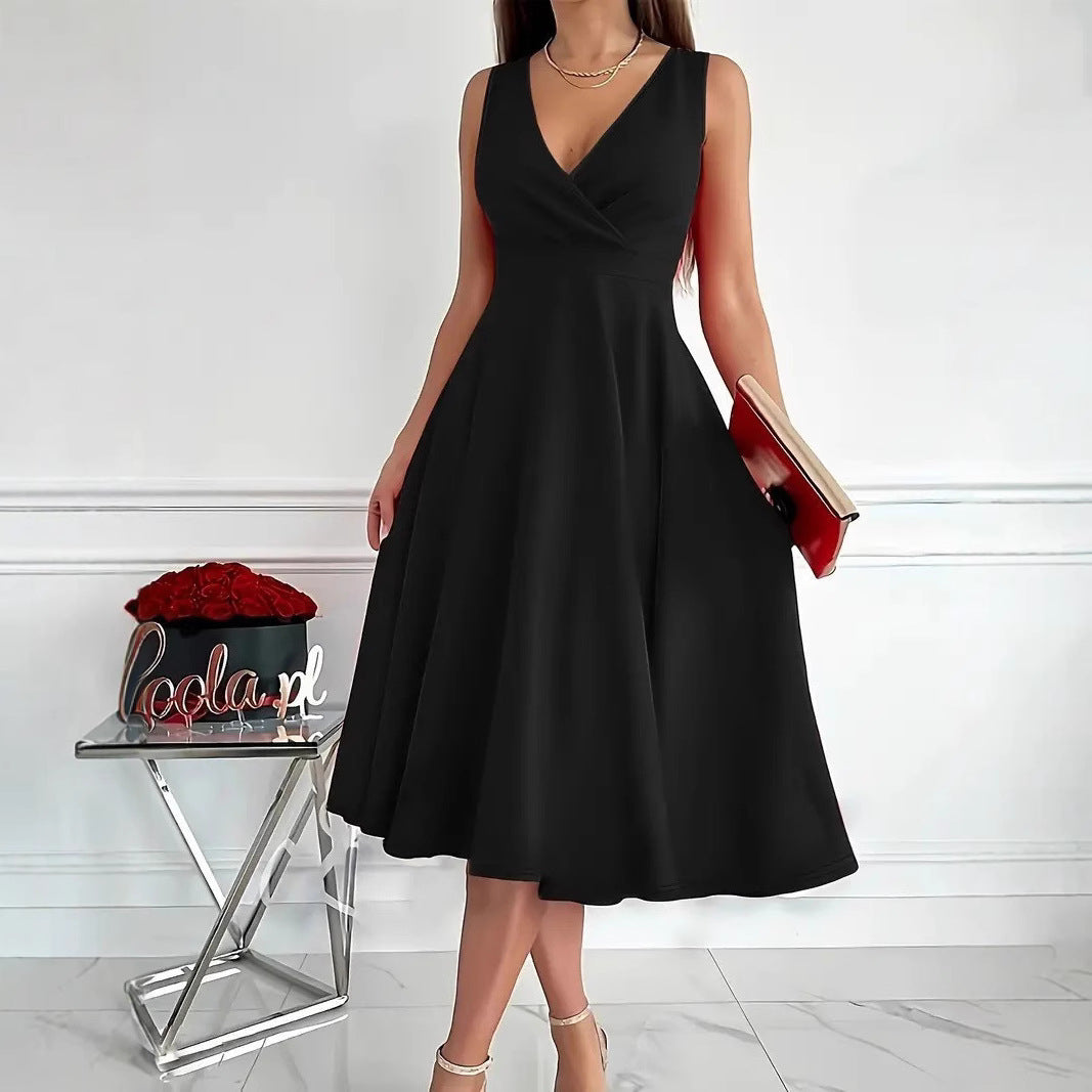 Damen elegantes A-Linie Wickelkleid mit V-Ausschnitt Echoarchiv