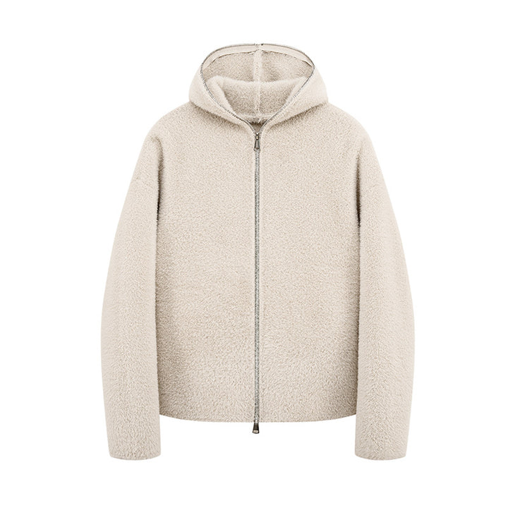 Damen Kurz geschnittene Teddy-Fleece-Kapuzenjacke mit Metall-Reißverschluss Echoarchiv