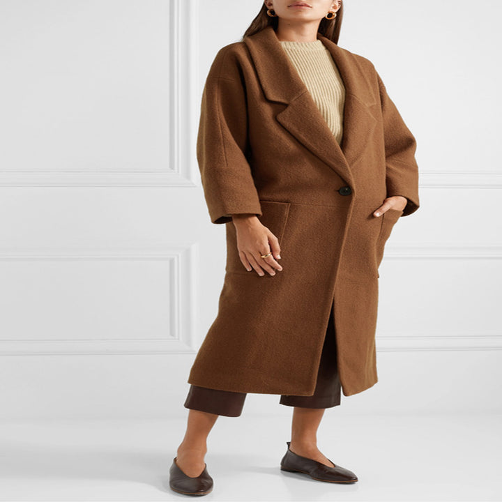 Damen Langer Oversize-Mantel im Relaxed-Wollmix mit großem Schalkragen und aufgesetzten Taschen Echoarchiv