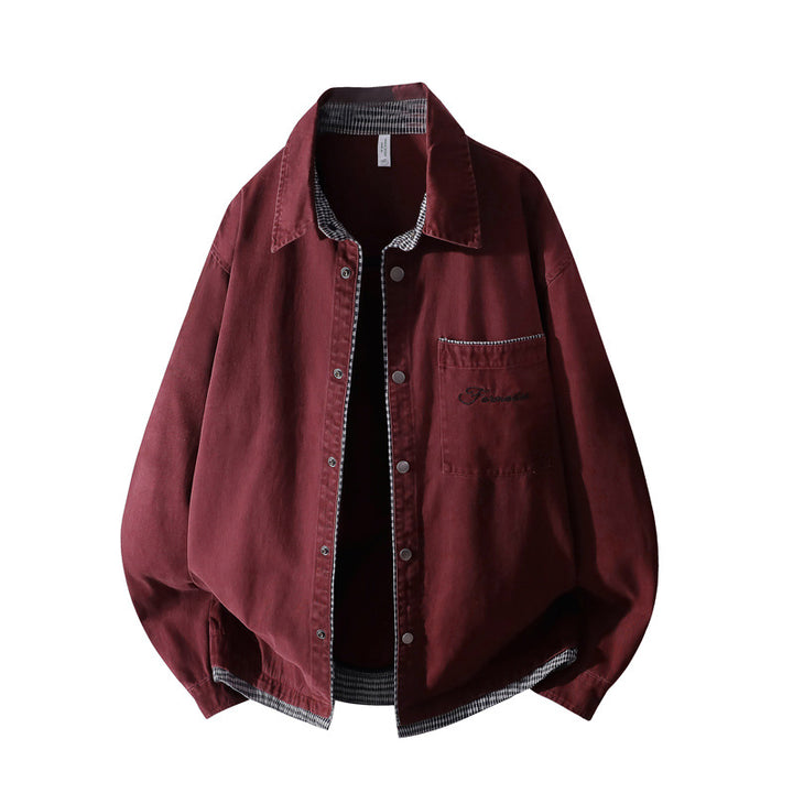 Unisex Oversize-Hemdjacke mit kontrastierter Karo-Innenverarbeitung & Brusttasche Echoarchiv