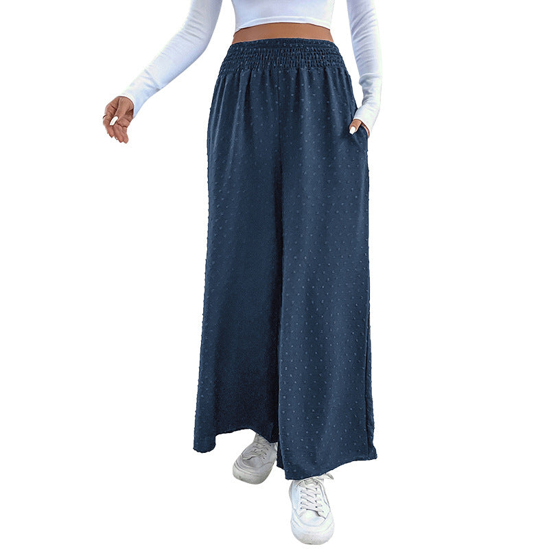 Damen Weite Leichte Maxihose mit Gummibund, strukturierter Punkttextur und Eingrifftaschen Echoarchiv