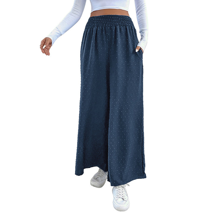Damen Weite Leichte Maxihose mit Gummibund, strukturierter Punkttextur und Eingrifftaschen Echoarchiv