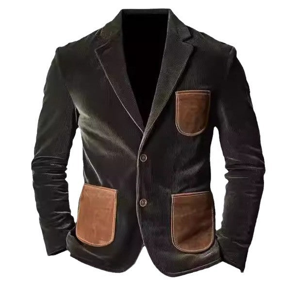 Herren elegante Cordjacke mit Lederapplikationen Echoarchiv
