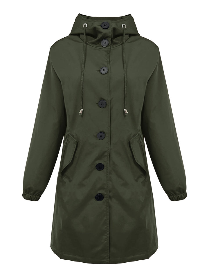 Damen nan leichter Regenparka mit Kapuze, überlanger Knopfleiste, Tunnelzug und aufgesetzten Taschen Echo Archiv