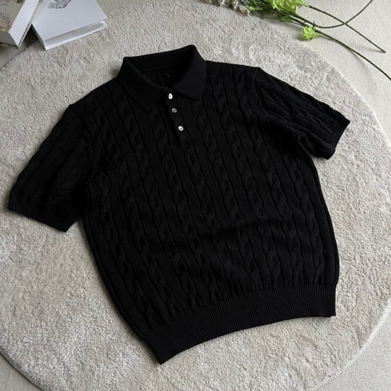 Herren Kurzarmstrickpullover mit strukturiertem Muster – Norvane