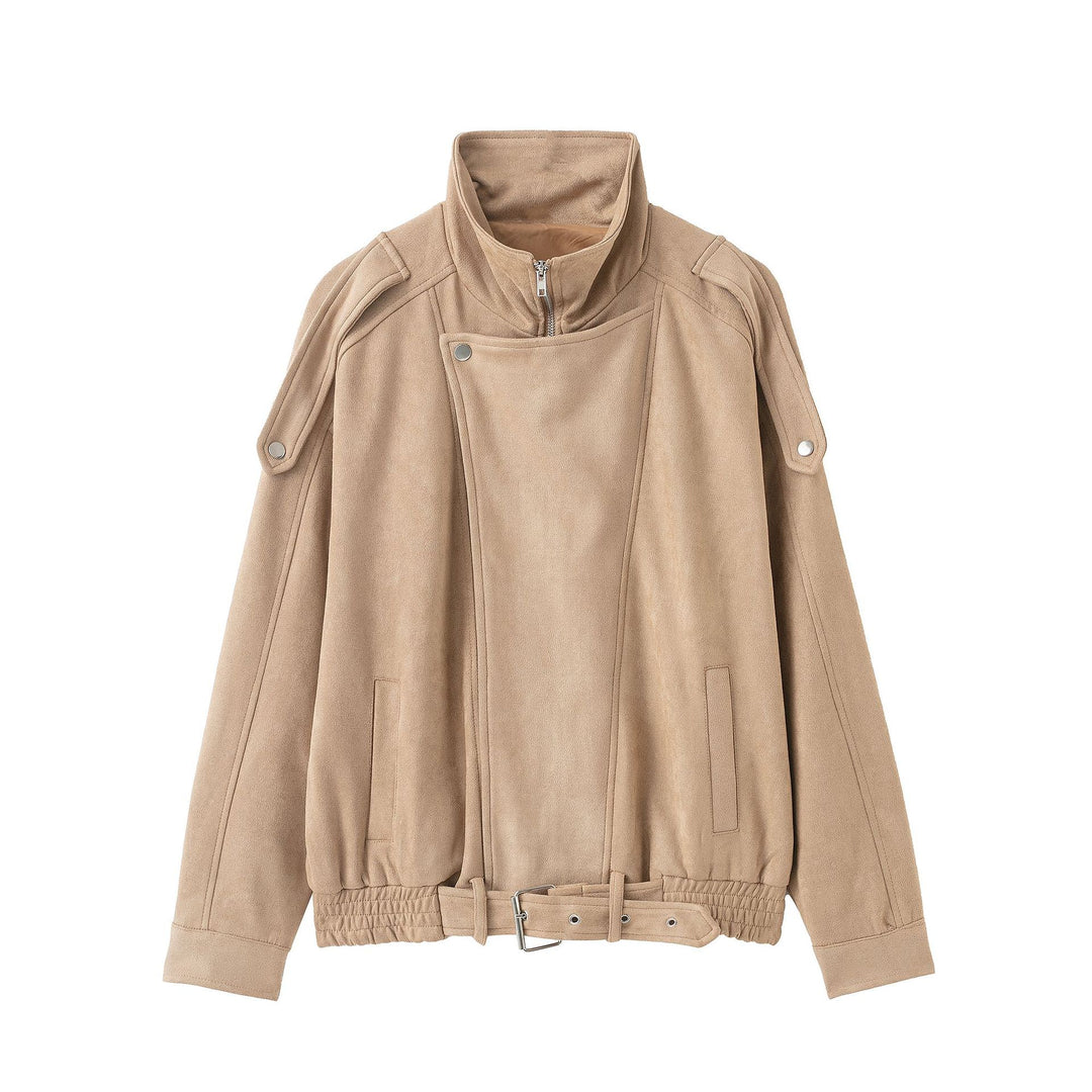 Damen Kurzjacke im Wildleder‑Look mit hohem Stehkragen, Schulterklappen und Taillengürtel Echo Archiv