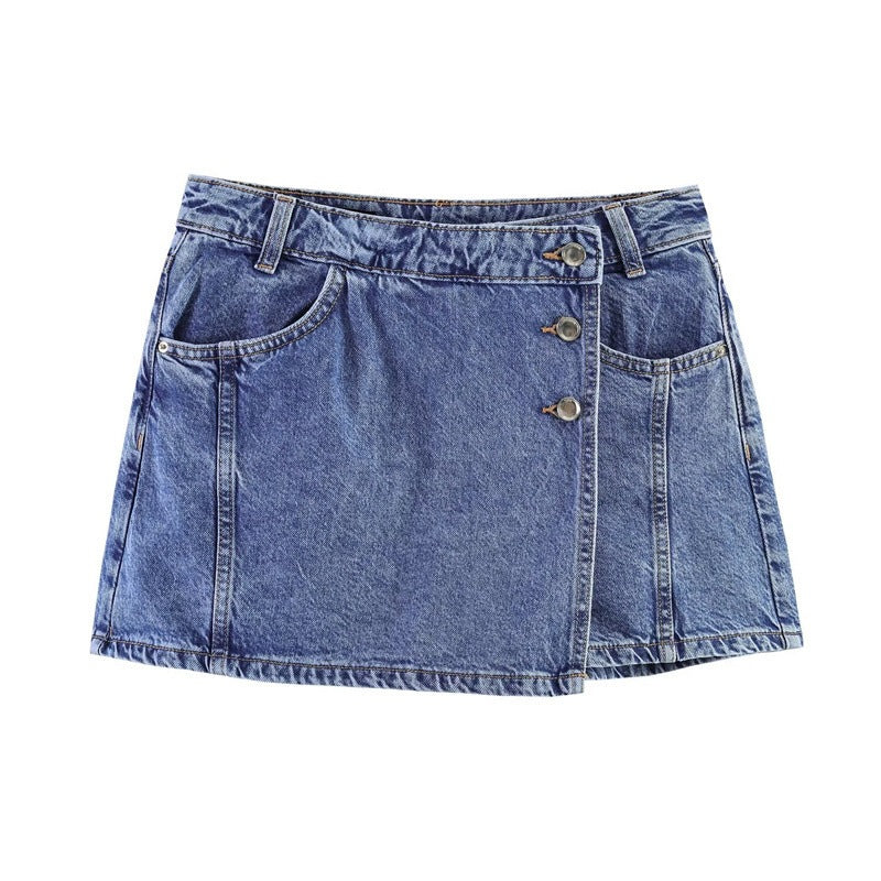 Damen Denim-Minirock im asymmetrischen Schnitt mit dekorativen Knöpfen Echo Archiv