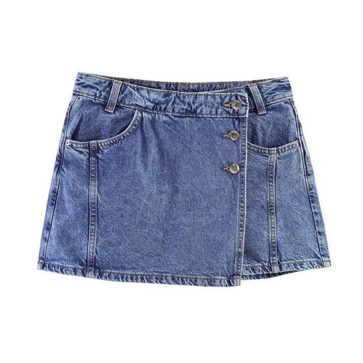 Damen Denim-Minirock im asymmetrischen Schnitt mit dekorativen Knöpfen Echo Archiv