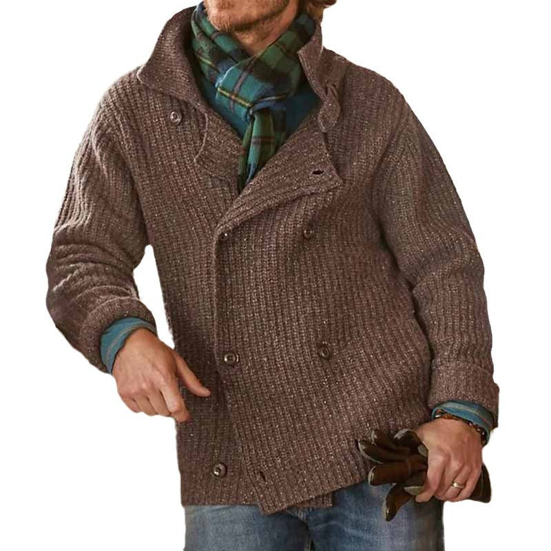 Herren Doppelreihiger Grobstrick-Cardigan mit Schalkragen und Rippenstruktur Echoarchiv